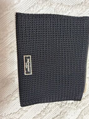 Yves Saint Laurent Black Woven Cosmetic Pouch with Gold Trim Logo